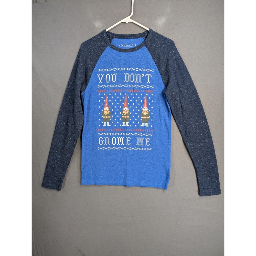 Aeropostale You Dont Gnome Me Raglan Thermal Shirt Blue Navy Mens Small